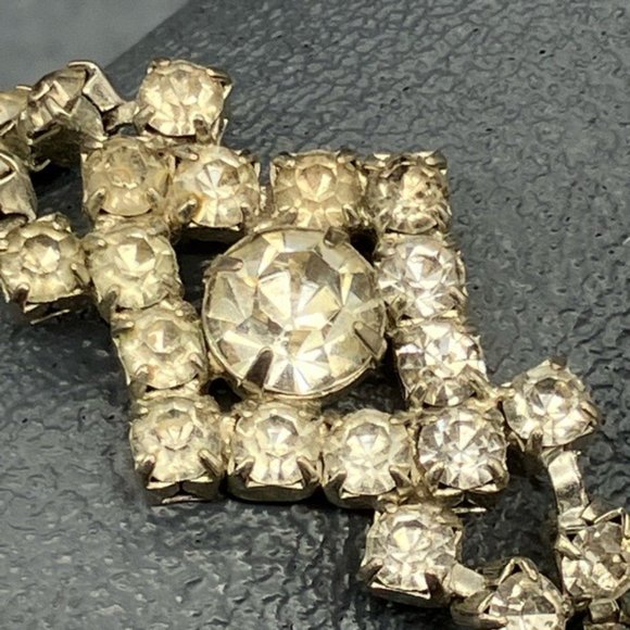 Vintage Rhinestone Diamond Bracelet 7 In Silver Double Row Snap Bling Glam Retro - Picture 2 of 9